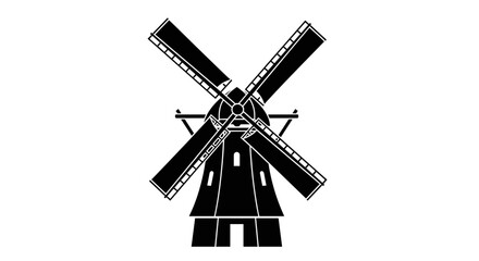 Classic Dutch Windmill Silhouette Icon Isolated.