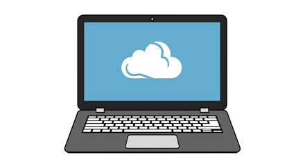Laptop with Cloud Icon on Screen Representing Cloud Computing and Data Storage.