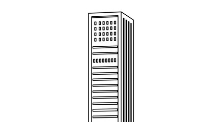 Monochrome Skyscraper Illustration with Geometric Window Patterns.