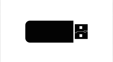 USB Flash Drive Silhouette on White Background.