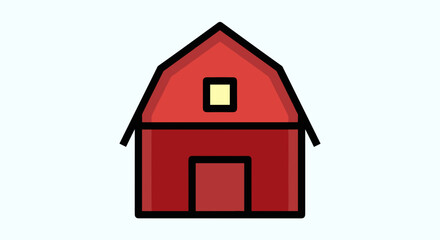 Simple Red Barn Icon on White Background.
