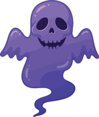 Fototapeta premium Purple ghost illustration with spooky face and waving arms for Halloween.