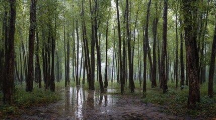 Fototapeta premium White ash forest Greenery After the Rain