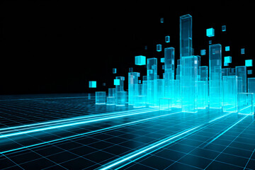 Futuristic blue glowing cityscape