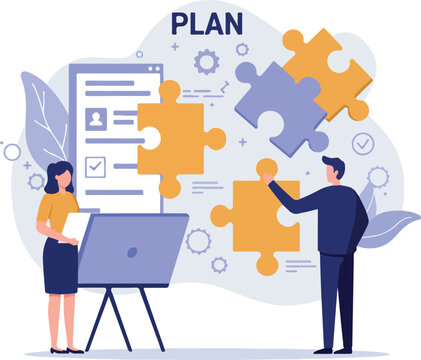 Teamwork and planning for business success strategy and goals.