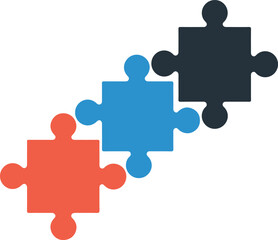 Obraz premium Three colorful puzzle pieces representing teamwork and problem solving concepts.