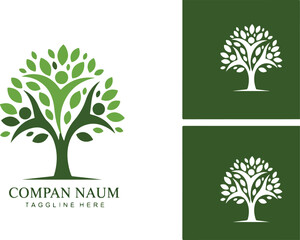 Obraz premium Tree logo design with people and leaves representing growth and community.