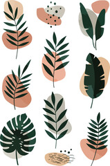 Fototapeta premium Tropical leaves illustration with abstract shapes and artistic design elements.