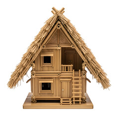 Detailed Bamboo House Model Stands Isolated on Transparent Background, Showcasing Craftsmanship