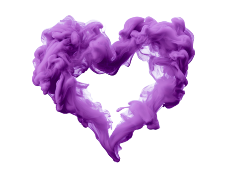 Purple smoke heart abstract artistic design on transparent background