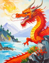 Fierce dragon by the water