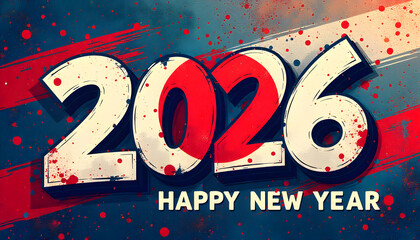 Vibrant 2026 Happy New Year Greeting Card with Graffiti Style Japan Flag on Weathered Brick Wall in Urban Alleyway at outedoor 2026 Happy New Year greeting card design.