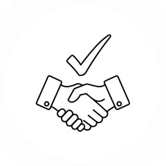 Handshake icon with check mark indicating successful agreement and partnership confirmation