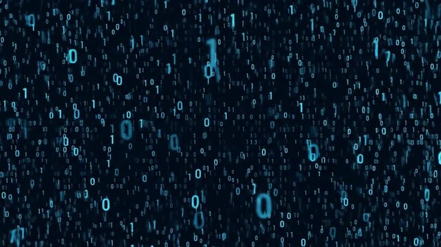 Digital rain of binary code falling as data stream concept for background animation