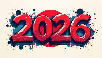 Vibrant 2026 Happy New Year Greeting Card with Graffiti Style Japan Flag on Weathered Brick Wall in Urban Alleyway at outedoor 2026 Happy New Year greeting card design.