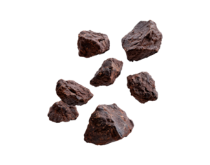 Raw brown coal chunks arranged on black background