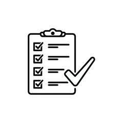 Checklist Icon with a Green Check Mark Symbol for Task Completion or Survey Results