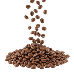 Obraz premium Pile of Coffee Beans Isolated on Transparent Background Heap of Brown Roasted Coffee Beans Falling Down Food Photography Close Up High Resolution
