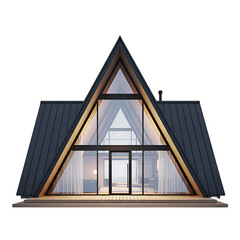 A-Frame House Shines Warmly at Night with Modern Design and Architectural Style Exterior View