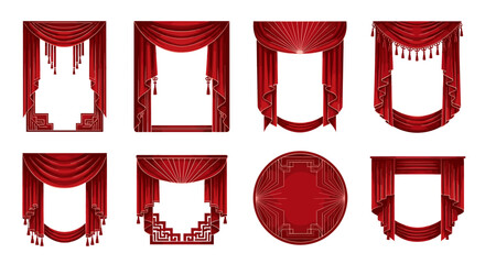 Vector art of collection of red curtains with golden accents
