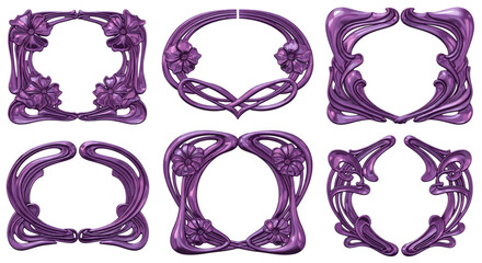 Vector art of elegant purple art nouveau frame collection for decoration