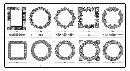 Vector art of collection of decorative frames and borders in black and white