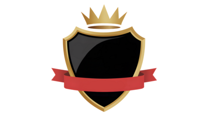 Elegant crest with golden crown and red ribbon ideal for awards and branding