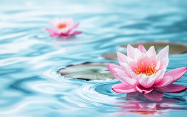 Pink lotus flowers on a tranquil pond, reflecting serenity and peace