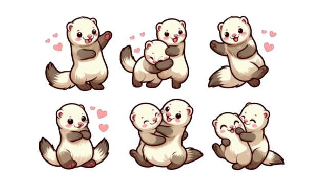Cute cartoon ferrets playing and showing affection