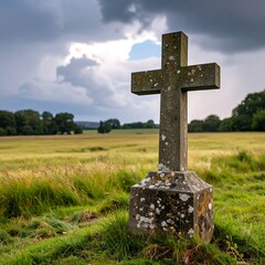 Stone cross in a field