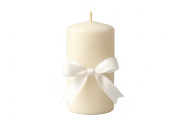 Pillar wax candle with white ribbon bow