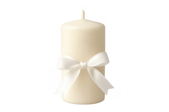 Pillar wax candle with white ribbon bow