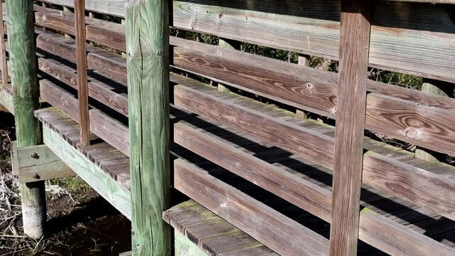 Water light ripples pattern on wooden dock outer fence