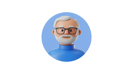 Friendly animated senior man with glasses and white hair smiling warmly