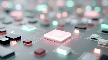 Macro Futuristic Digital Chip Glowing Cinematic Hdr Focus Rendered with Pastel Color Scheme