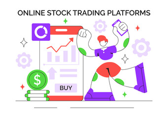 Online Stock Trading Platforms Illustration Featuring Buying and Selling Digital Assets Like Bitcoin for Potential Profit or Investment Purposes