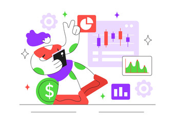 Online Stock Trading Platforms Illustration Featuring Buying and Selling Digital Assets Like Bitcoin for Potential Profit or Investment Purposes