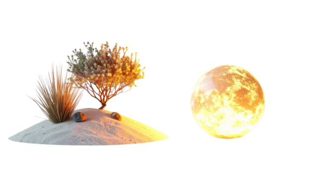 Micro Desert Ecosystem and Dried Plant Glass Globe Combo, isolated on transparent backgroun - Powered by Adobe