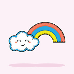 Cute cloud and rainbow illustration on pink background