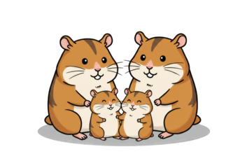 Cute family of hamsters cuddling on a soft surface