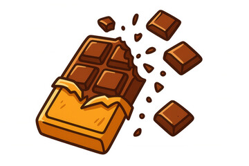 Fototapeta premium Bitten chocolate bar with broken pieces flying, sweet dessert food icon, transparent background