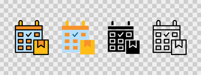 Calendar icons paired with a shipping box icon, suitable for tracking delivery dates and logistics management concepts.