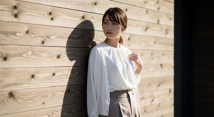 木漏れ日の中で穏やかに過ごす女性のナチュラルポートレート