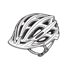 Vector illustration of a bicycle helmet, designed in black and white artistic style, outlined with bold black strokes, minimal and modern concept.