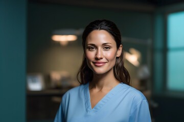 Portrait of a smiling nurse looking at the camera on white background in a healthcare setting