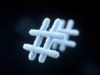 Fuzzy hashtag symbol floating in dark space representing fake news and social media impact in digital environment