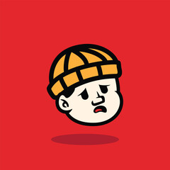 Cartoon boy face with orange beanie and happy expression. Bold outline, flat vector style. Perfect for avatar, mascot, emoji, or sticker design. Modern EPS vector illustration