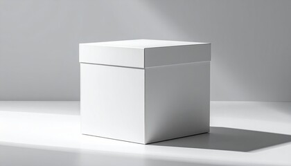 Minimalist Studio Shot Square White Gift Box with Lid on Display