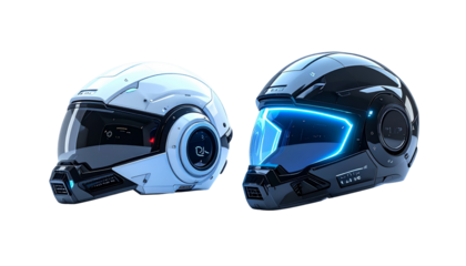 Advanced VR Helmet and Tech Armor Headgear Duo, isolated on transparent background