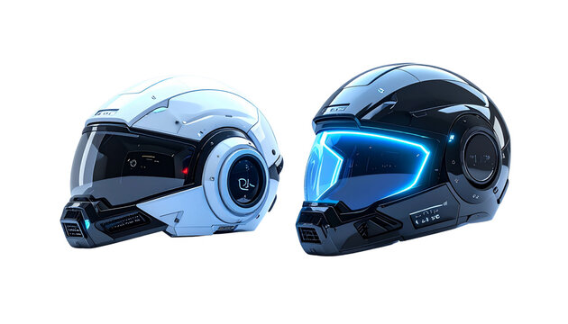  Advanced VR Helmet and Tech Armor Headgear Duo, isolated on transparent background